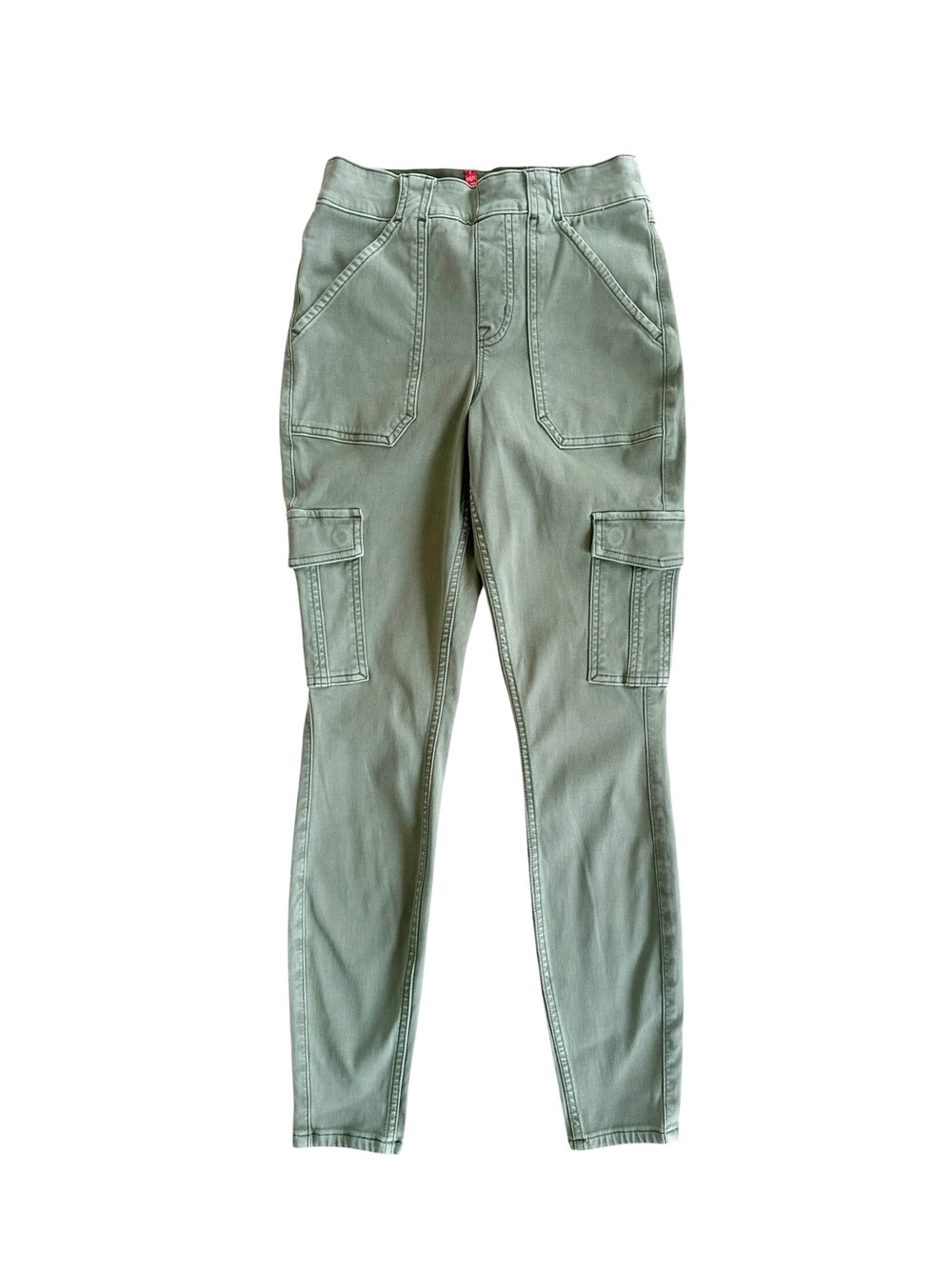 Spanx Stretch Twill Ankle Cargo Pants Sage Green Tummy Control Size Small EUC